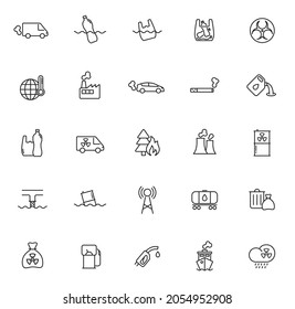 pollution outline vector icons isolated on white background. pollution icon set for web and ui design, mobile apps, print polygraphy and promo advertising business