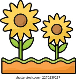 Pollution prevention elements outline color concept, Sunflower plant fields vector icon design, Environmental pollution symbol, Chemical Biological contamination sign, Pollutants illustration