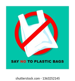 Pollution problem concept. Say no to plastic bags. Vector illustration