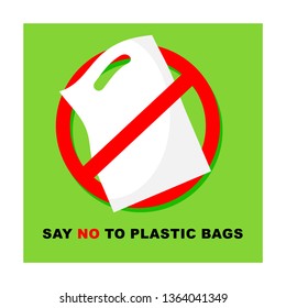 Pollution problem concept. Say no to plastic bags. Vector illustration
