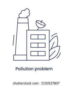 Icono de problema de contaminación, concepto ESG. Ilustración de la línea del vector con el título, aislada en un fondo blanco.