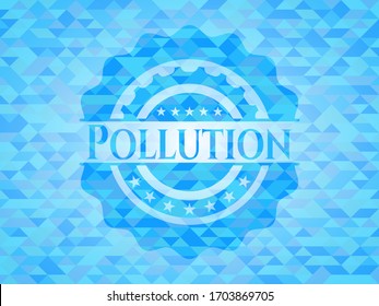 Pollution realistic sky blue mosaic emblem. 