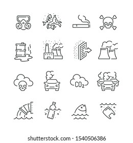 Pollution Related Icons: Thin Vector Icon Set, Black And White Kit