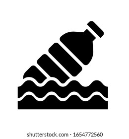 pollution related waste bottle on water waves vector in solid design