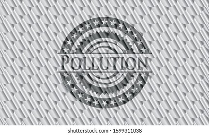 Pollution shiny silver emblem. Scales pattern. Vector Illustration. Detailed.