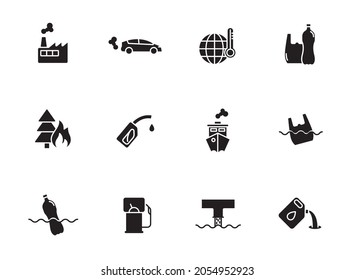 pollution silhouette vector icons isolated on white. pollution icon set for web, mobile apps, ui design and promo advertising business