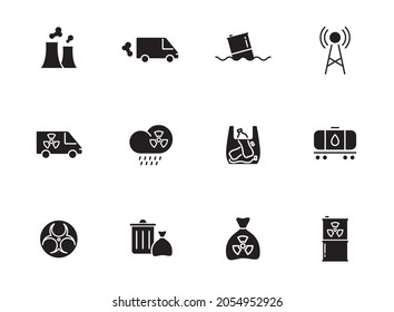 pollution silhouette vector icons isolated on white. pollution black icon set for web, mobile apps, ui design and print polygraphy