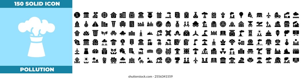 Pollution Solid Editable Icons set. Vector illustration in modern thin solid style of pollution icons: air pollution, co2, purifier, etc