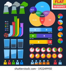 Pollution themed flat infographic signs with pipes and smoke