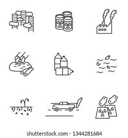 Pollution thin line icon set. Vector.