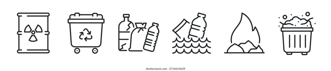 Pollution thin line icon set. Web minimal icons