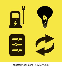 pollution vector icons set. with bulb leaf, filter, car charger and recycle sign in set