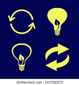 pollution vector icons set. with recycle sign and bulb leaf in set