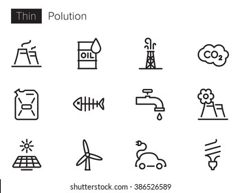 Pollution vector icons set Thin line outline