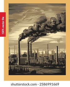 pollution A vector illustration of a city with a smoggy atmosphere The sky is overcast