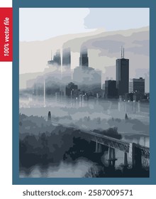 pollution A vector illustration of a city with a smoggy atmosphere The sky is overcast