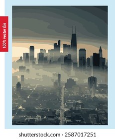 pollution A vector illustration of a city with a smoggy atmosphere The sky is overcast