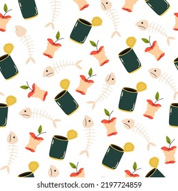 Pollution waste trash recycle garbage texture seamless abstract wallpaper pattern background concept. Vector graphic design element illustration