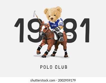 polo club bear doll polo player vector illustration on number background