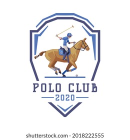 Polo Club Logo Design, Jockey Riding With Jumping Horse, Equestrian Sports, Derby, Tournament Label, Retro Emblem Vector Illustration