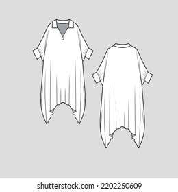 Polo Collar Neck Asymmetrical Hem Dress Stock Vector (Royalty Free ...