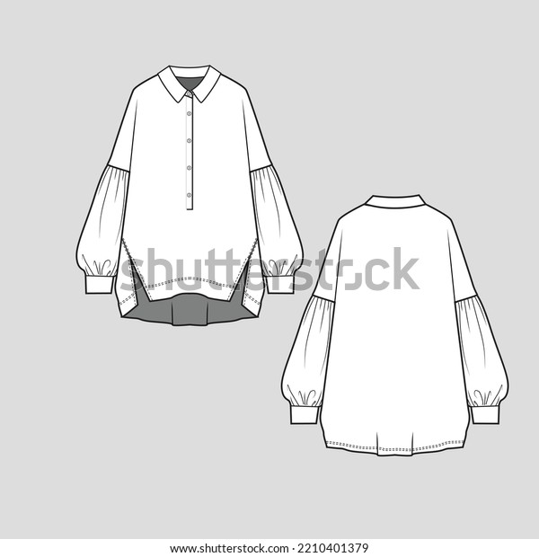 Polo Collar Shirt Dress Lantern Sleeve Stock Vector (Royalty Free ...
