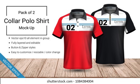 Polo collar t-shirt template, Vector eps10 file fully layered and editable prepared to showcase the custom design, by simply editinng the object and color, perfect for your team, or any occasion.