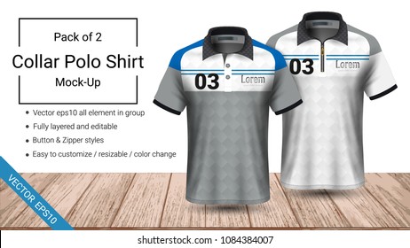 Polo collar t-shirt template, Vector eps10 file fully layered and editable prepared to showcase the custom design, by simply editinng the object and color, perfect for your team, or any occasion.