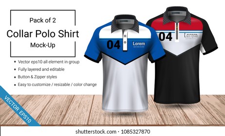 Polo collar t-shirt template, Vector eps10 file fully layered and editable prepared to showcase the custom design, by simply editinng the object and color, perfect for your team, or any occasion.