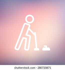 Polo game with mallet icon thin line for web and mobile, modern minimalistic flat design. Vector white icon on gradient mesh background.