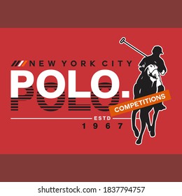 Polo horse competition and player sign. Vector Illustration.Typography for t shirt print.new york city
