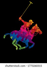 Polo Horse players action sport cartoon graphic vector.