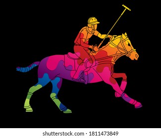 Polo Horse players action sport cartoon graphic vector.
