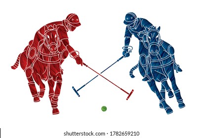 Polo Horses players sport cartoon graphic vector