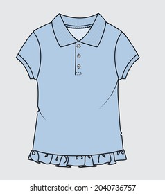 POLO KNIT TOP WITH CAP SLEEVES AND FRILLS AT HEM FOR TODDLER GIRLS AND KID GIRLS IN EDITABLE VECTOR FILE