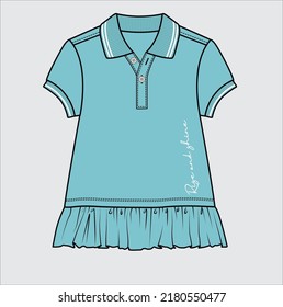 POLO KNIT TOP WITH CAP SLEEVES AND FRILLS AT HEM FOR TODDLER GIRLS AND KID GIRLS IN EDITABLE VECTOR FILE