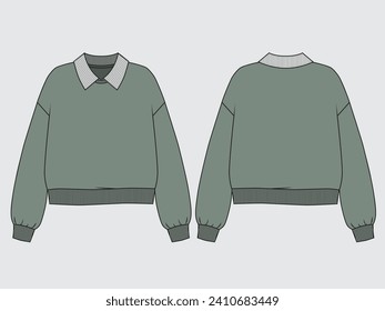 Polo Neck Sweatshirt Vector, Polo Neck Sweatshirt flach, Sweatshirt-Zeichnung, Sweatshirt-Vektorgrafik