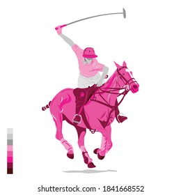 Polo Pink Sport Player on horseback Vector illustration of Polo Players