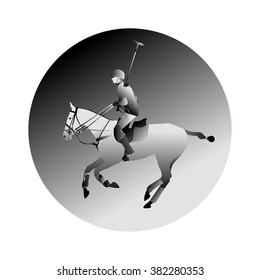 Polo player. Black and white emblem. Vector illustration.