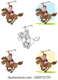 Polo Player Holding Up A Stick. Vector Collection