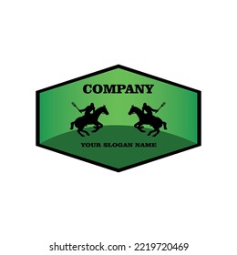 Polo player logo holding fork. Restaurant logo with polo player