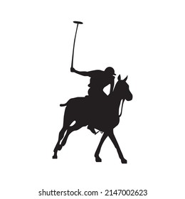 Polo player on isolated background. Horse polo silhouettes. Polo game. Silhouette of a polo player with horse.Equestrian sport