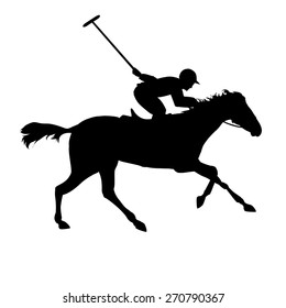 Polo player on isolated background. Horse polo silhouettes. Silhouette of a polo player with horse. Polo game. Eps 8