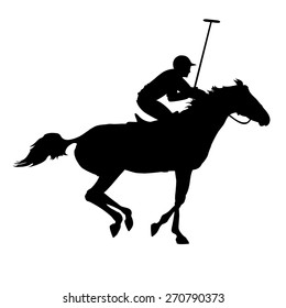 Polo player on isolated background. Horse polo silhouettes. Polo game. Silhouette of a polo player with horse. Eps 8
