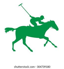 Polo player on isolated background. Horse polo silhouettes. Polo game. Silhouette of a polo player with horse. Colorful horse with rider or jockey. Equestrian sport