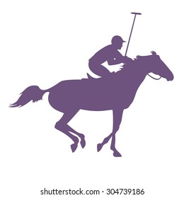 Polo player on isolated background. Horse polo silhouettes. Polo game. Silhouette of a polo player with horse. Colorful horse with rider or jockey. Equestrian sport