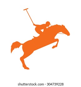 Polo player on isolated background. Horse polo silhouettes. Polo game. Silhouette of a polo player with horse. Colorful horse with rider or jockey. Equestrian sport