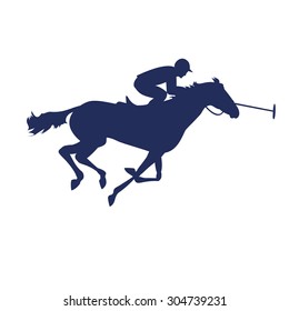 Polo player on isolated background. Horse polo silhouettes. Polo game. Silhouette of a polo player with horse. Colorful horse with rider or jockey. Equestrian sport