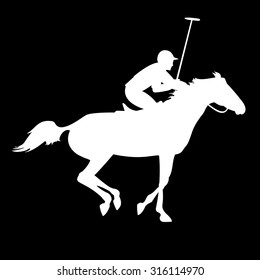 Polo player on isolated background. Horse polo silhouettes. Polo game. Silhouette of a polo player with horse. Colorful horse with rider or jockey. Equestrian sport
