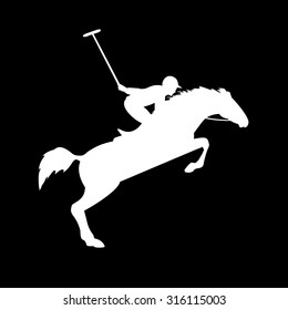 Polo player on isolated background. Horse polo silhouettes. Polo game. Silhouette of a polo player with horse. Colorful horse with rider or jockey. Equestrian sport